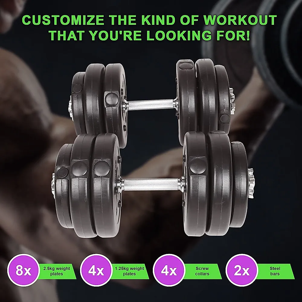 30KG Adjustable Dumbbell Set with Steel Bars & Collars