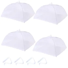 4 Packs Pop-up Mesh Food Covers and 4 Tablecloth Clips,Reusable and Collapsible Outdoor Food Tents Keep Out Flies,Bugs,Mosquitoes.Tablecloth Clamps Will Keep Your Picnic Tablecloth in Place,17 Inches