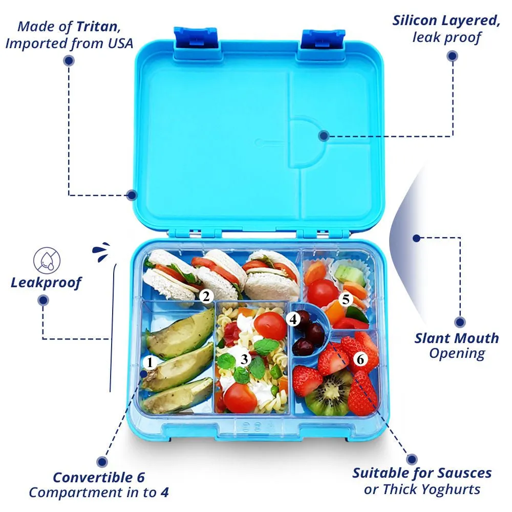 6 & 4  Convertible Bento Lunch Box - Dino Blue