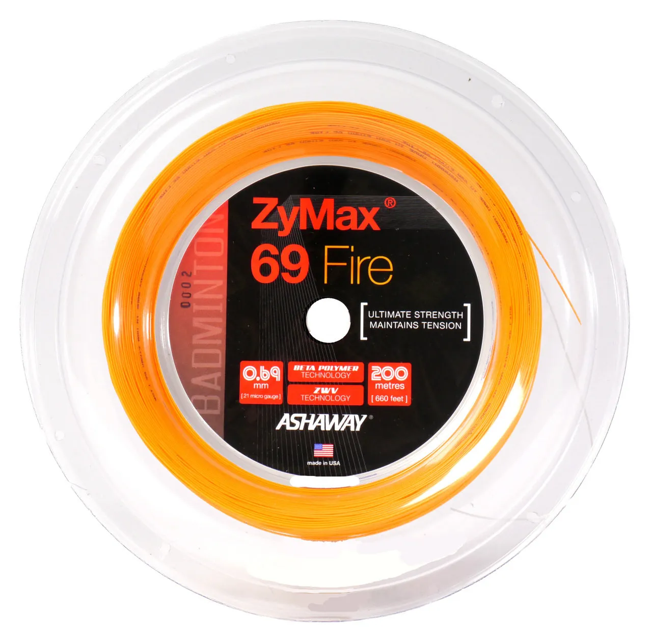 Ashaway Zymax 69 Fire Badminton String Reel (200m)