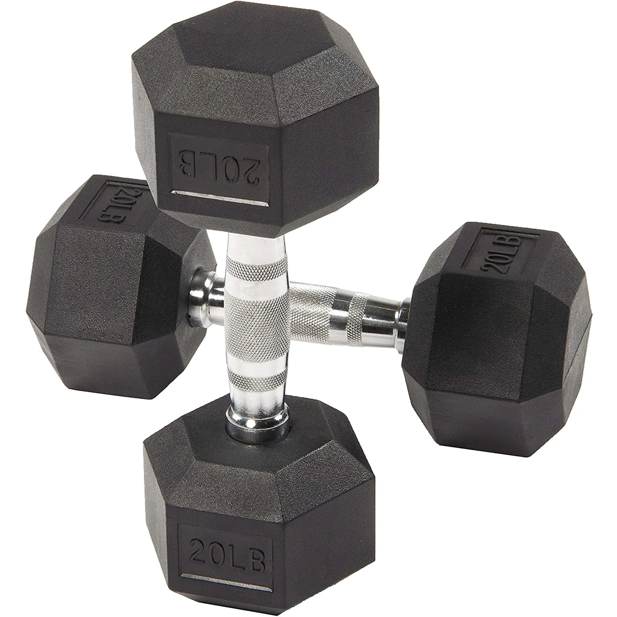 BalanceFrom Fitness 20LB Pair Rubber Hexagon Dumbbell Hand Weights (Open Box)