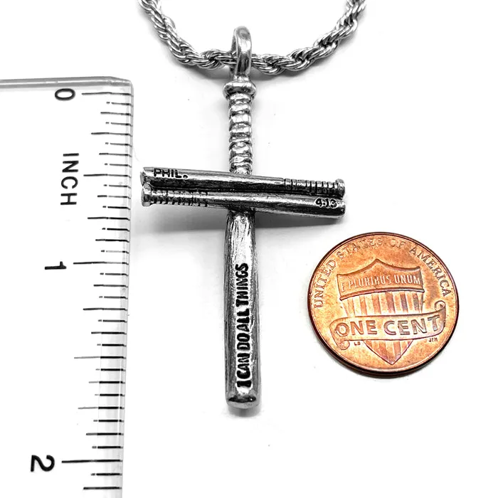 Baseball Bat Cross Necklace Pewter Rope chain