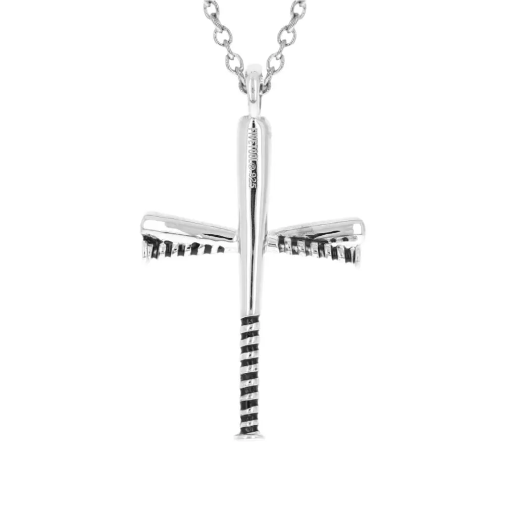 Black Grip Baseball Bat Cross Necklace | Sterling Silver