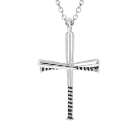 Black Grip Baseball Bat Cross Necklace | Sterling Silver