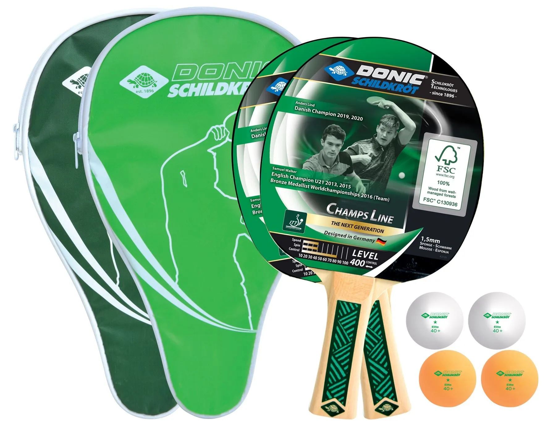 Donic Schildkrot Champs 400 Cover Table Tennis Set - 2 Bats and 4 Balls Included