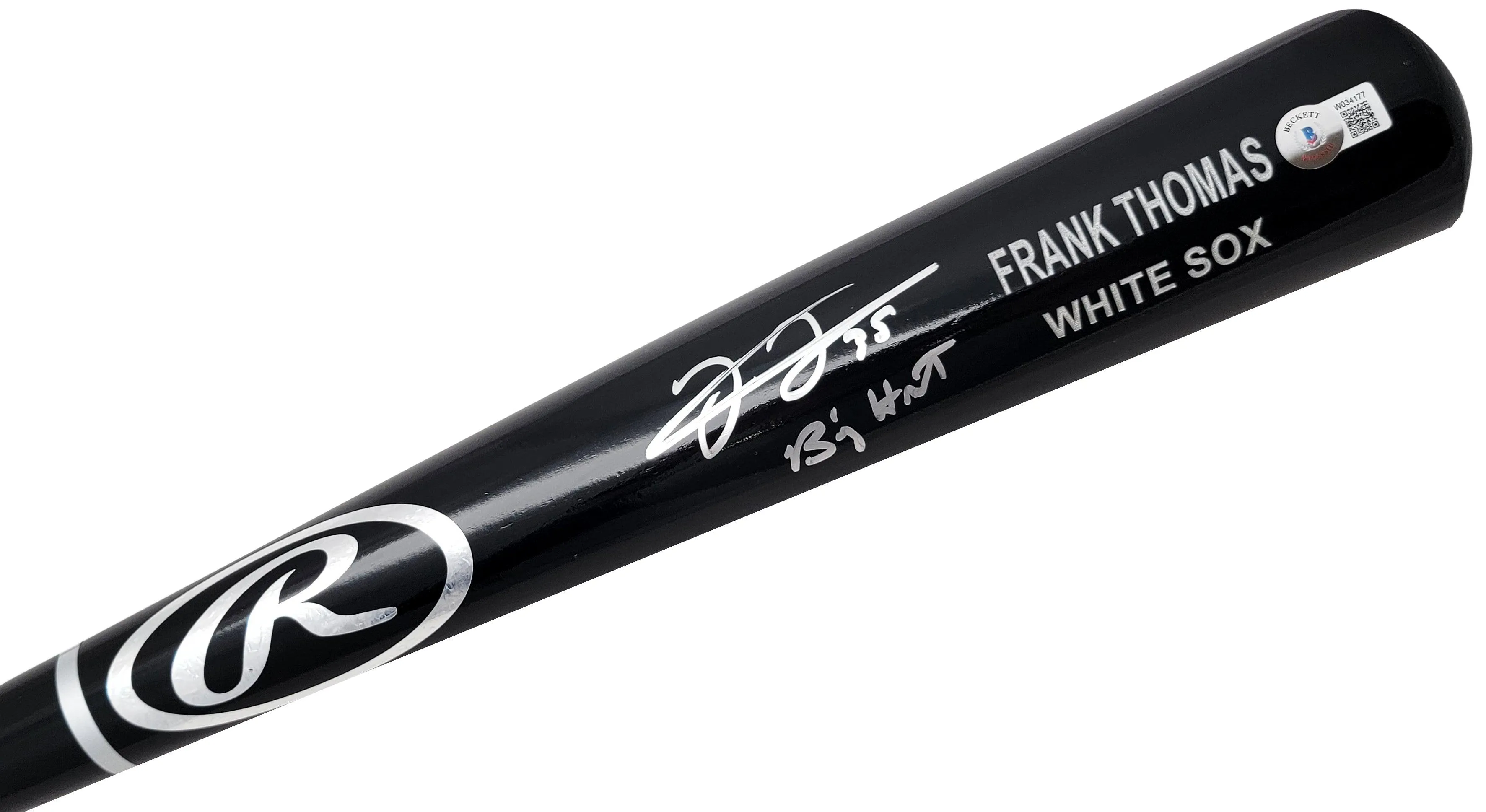 Frank Thomas Autographed Black Rawlings Game Model Bat Chicago White Sox "Big Hurt" Beckett BAS Witness Stock #209064