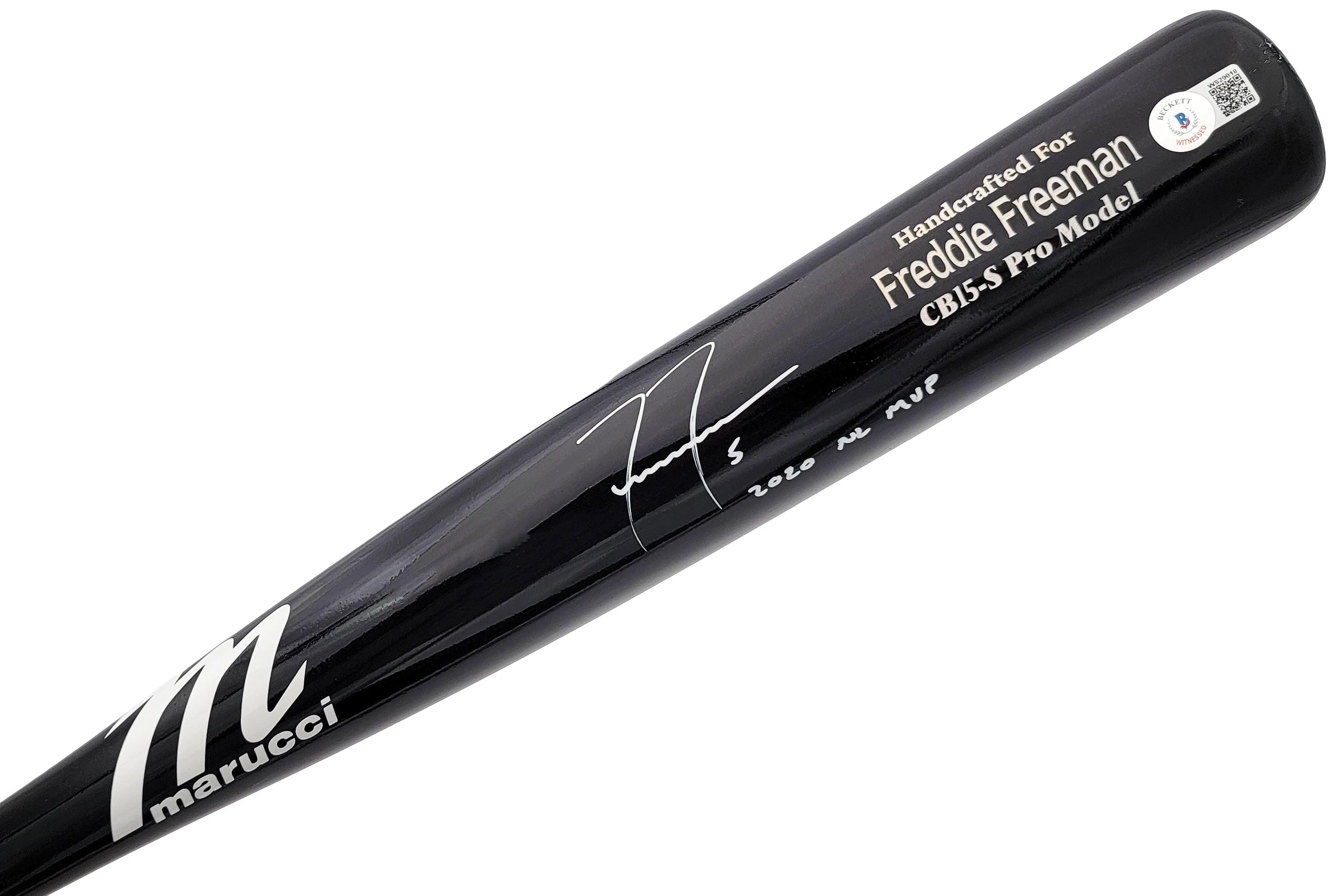 Freddie Freeman Autographed Black Marucci Bat Atlanta Braves "2020 NL MVP" Beckett BAS QR Stock #202043