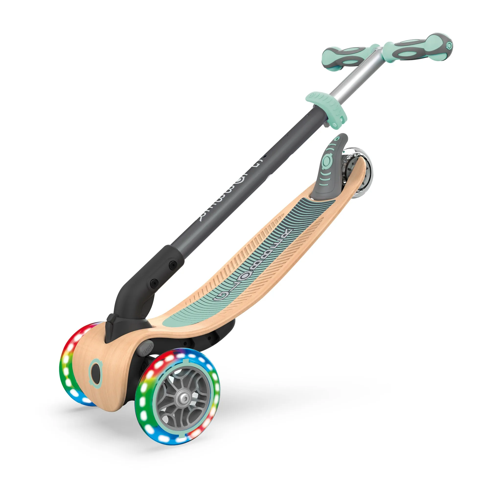 Globber Primo Foldable Wood Lights Scooter - Mint (3y - 7y)