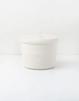 Ivory Cylinder Lidded Rope Basket