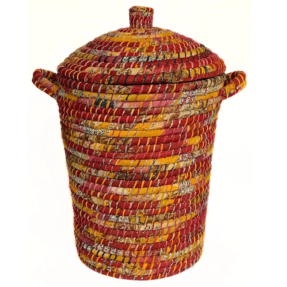 Kaisa Grass and Recycled Sari Lidded Hamper Basket