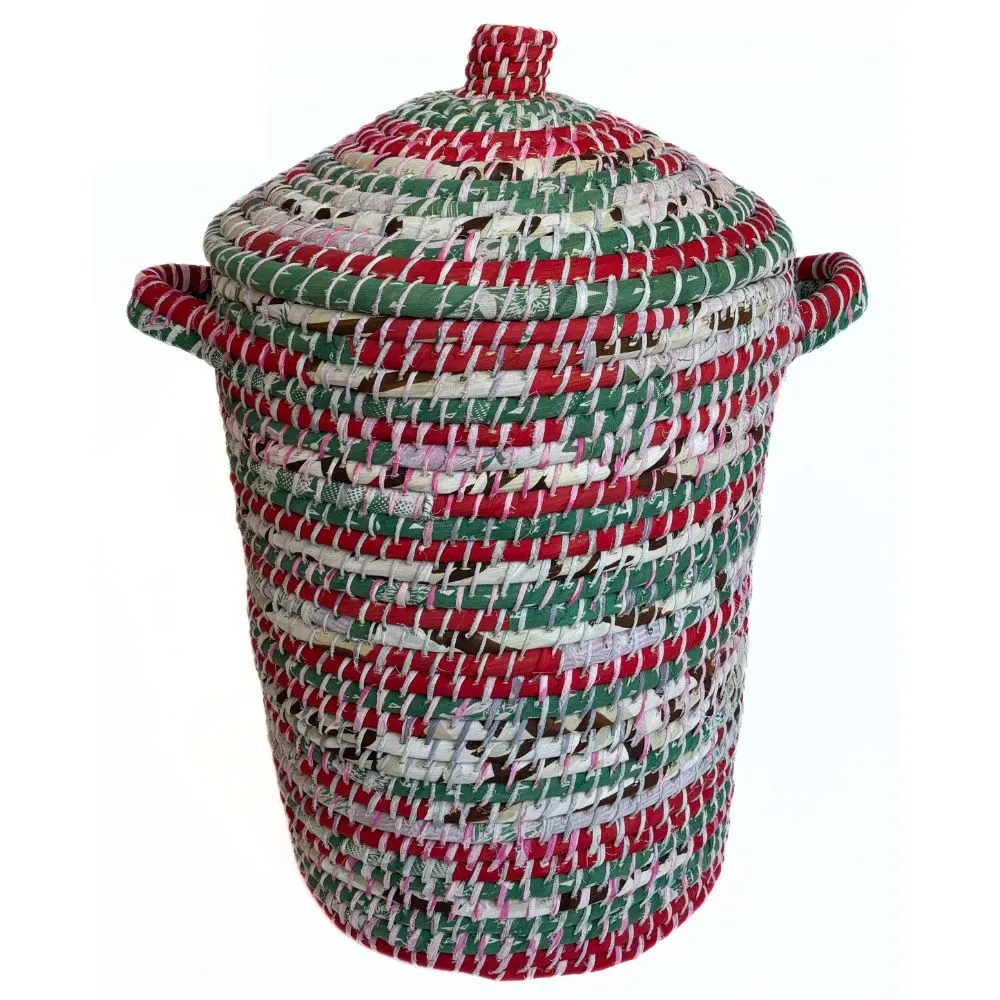 Kaisa Grass and Recycled Sari Lidded Hamper Basket