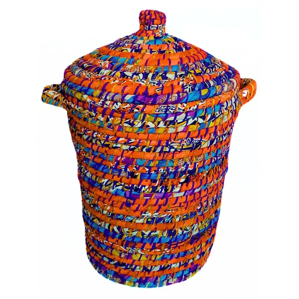 Kaisa Grass and Recycled Sari Lidded Hamper Basket