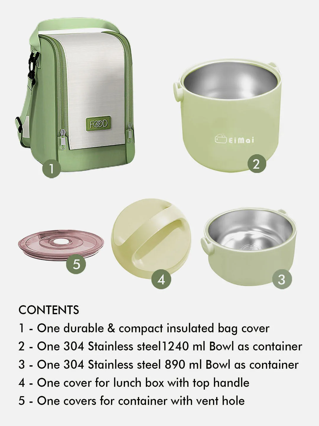 Little Surprise Box Green Double Layered Stainless Steel Vertical Lunch Box with matching Cover