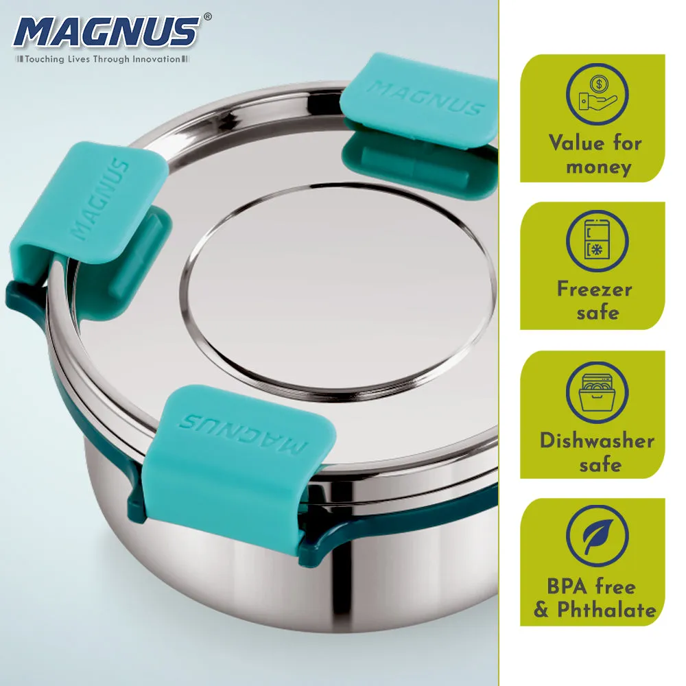 Magnus Stainless Steel Airtight Leakproof Storage Container with Rev Lock Lid - 750ML Kitchen Accessories Items, Ideal Lunch Box for Kids & Adults, Perfect Lunch Boxes for Office Men