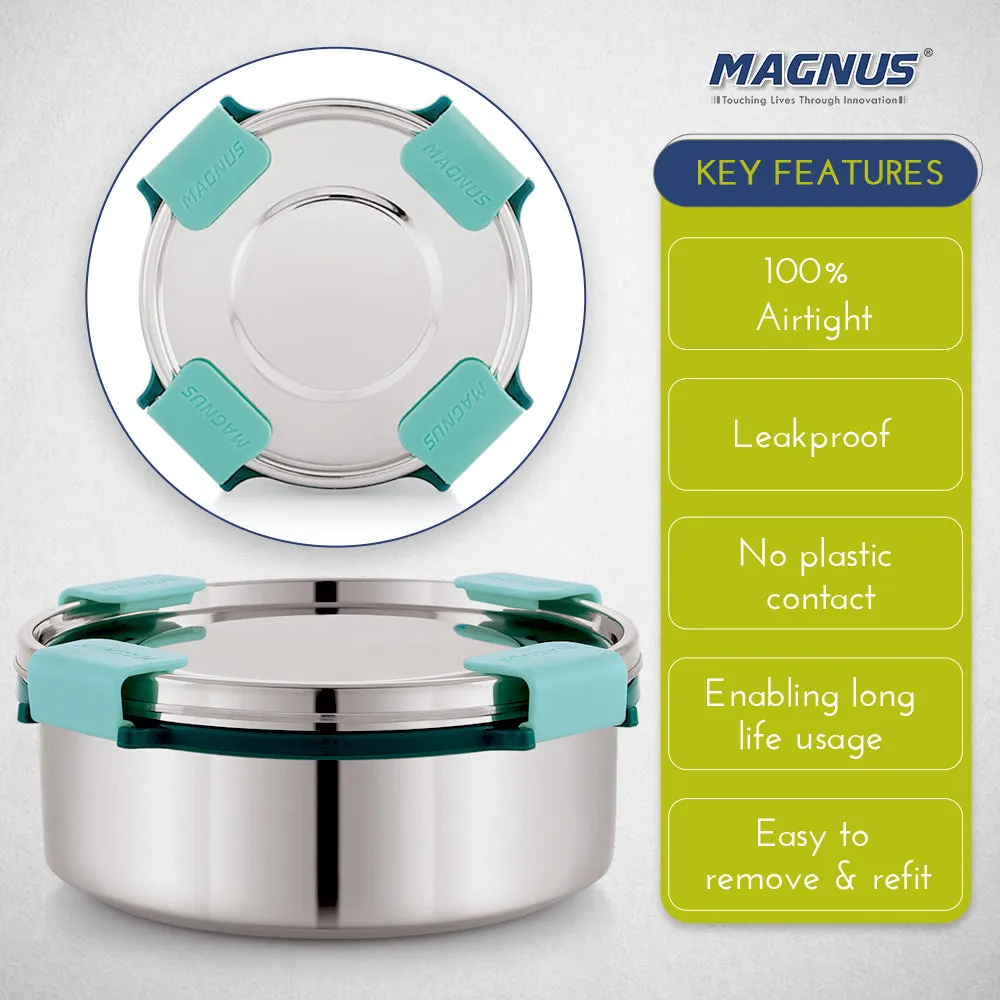 Magnus Stainless Steel Airtight Leakproof Storage Container with Rev Lock Lid - 750ML Kitchen Accessories Items, Ideal Lunch Box for Kids & Adults, Perfect Lunch Boxes for Office Men