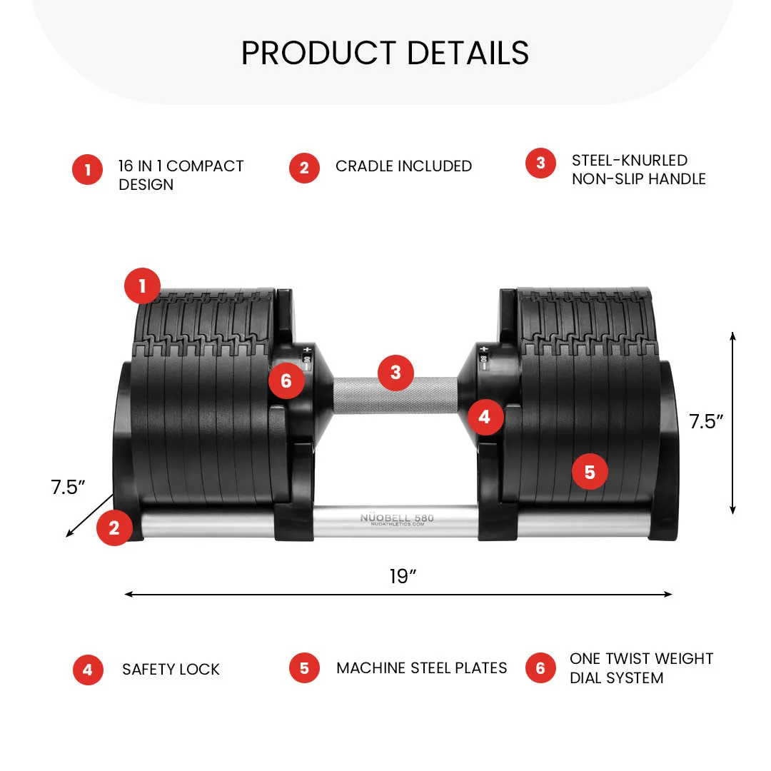 NUOBELL Adjustable Dumbbell Set 5-80 lbs with a Complimentary 3-Year Extended Warranty ($49.99 value)