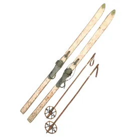 Original German WWII Skijäger-Division / Gebirgjager Mountain Troops Skis & Poles with Waffenamt Markings