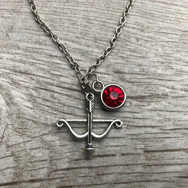 Personalized Archery Bow and Arrow Pendant- Birthstone