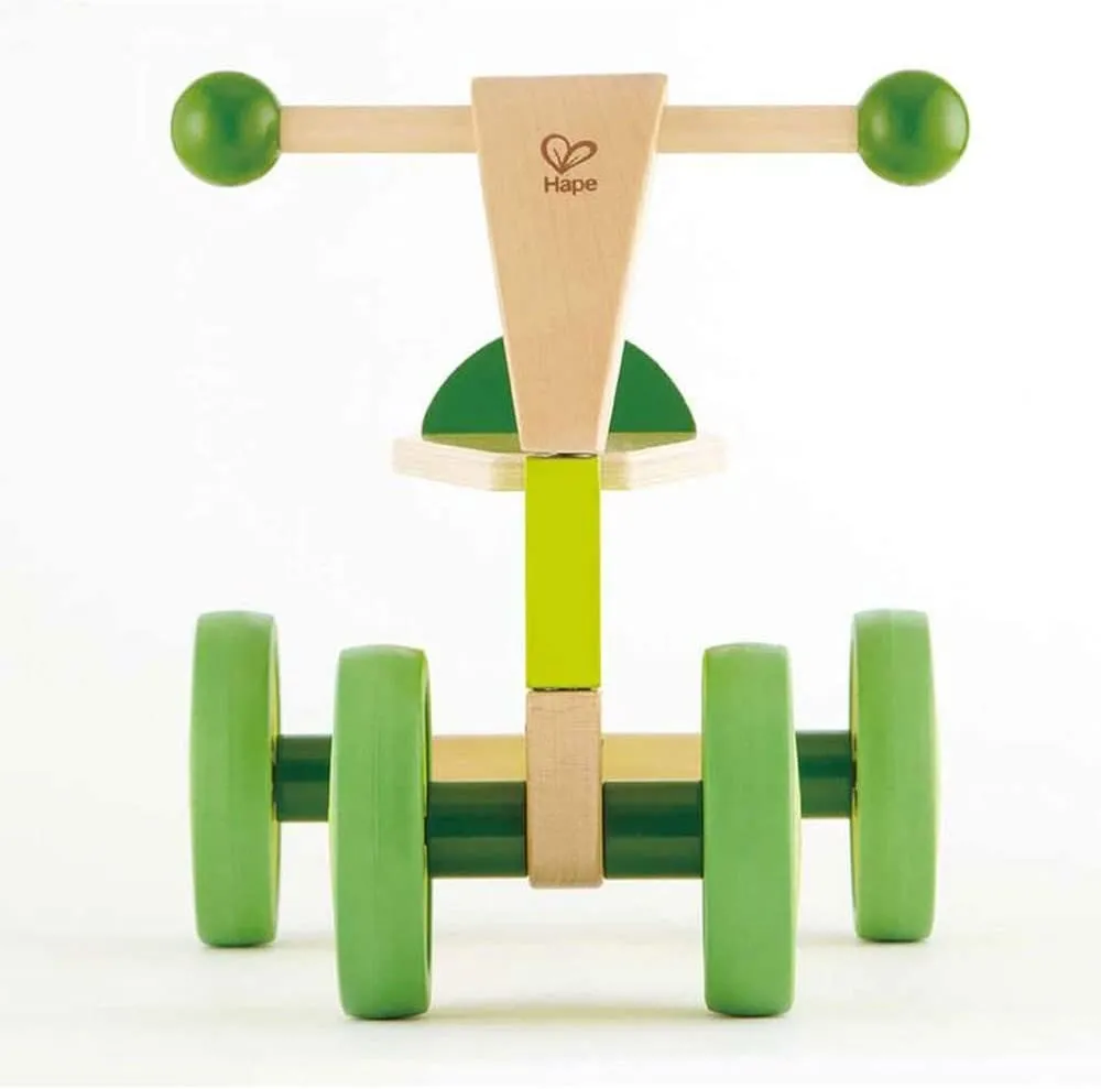 Ride On Wood Bike, Four Wheeled Wooden Push Balance Bike Toy for Toddlers