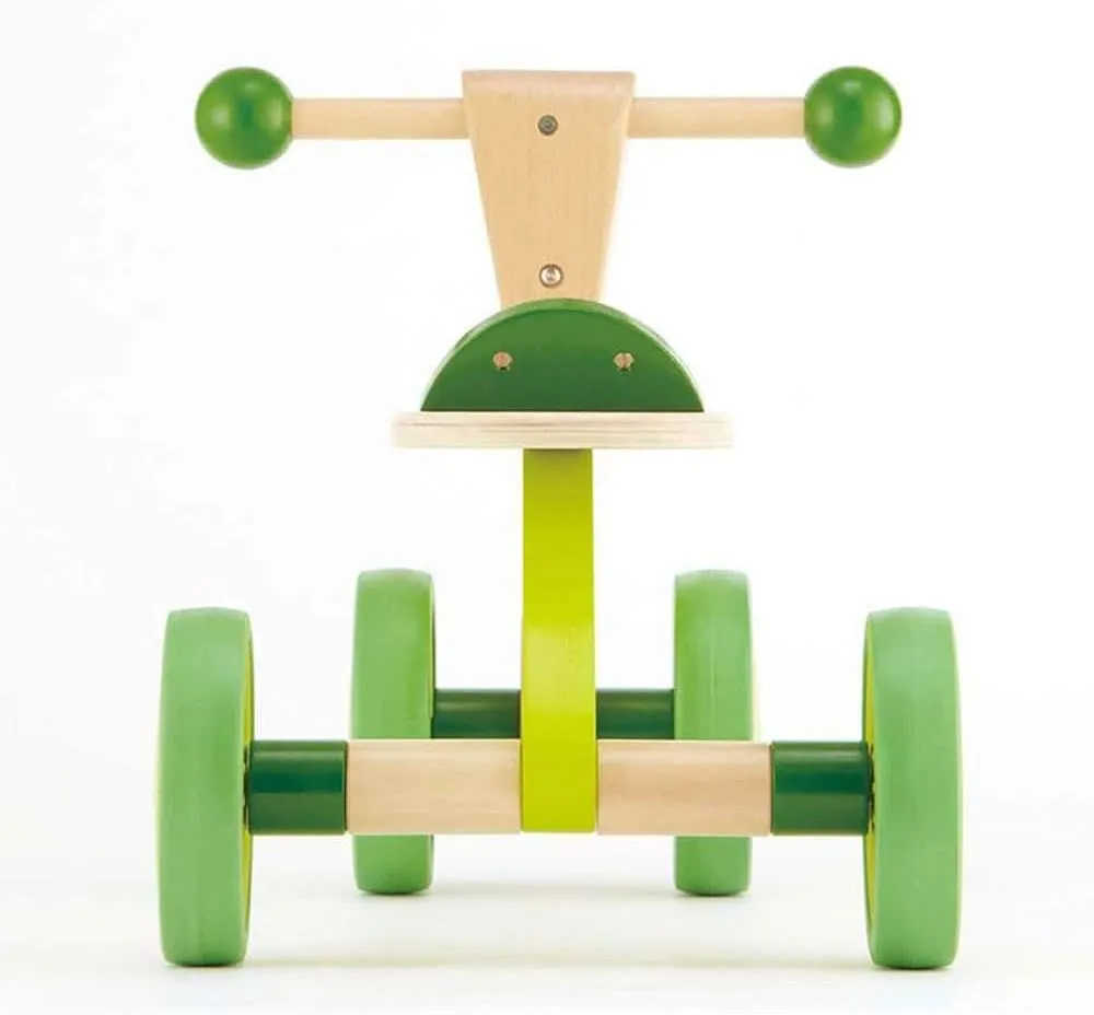 Ride On Wood Bike, Four Wheeled Wooden Push Balance Bike Toy for Toddlers