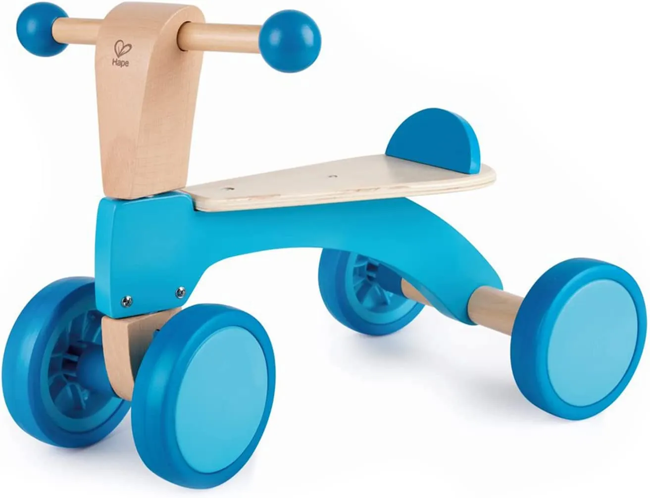 Ride On Wood Bike, Four Wheeled Wooden Push Balance Bike Toy for Toddlers