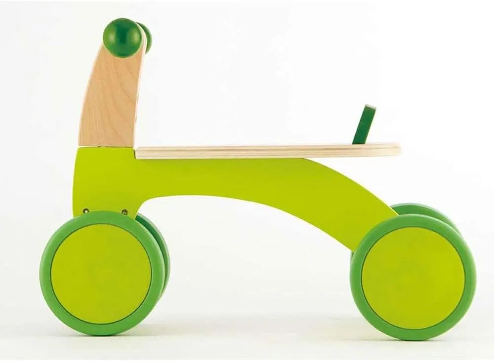 Ride On Wood Bike, Four Wheeled Wooden Push Balance Bike Toy for Toddlers