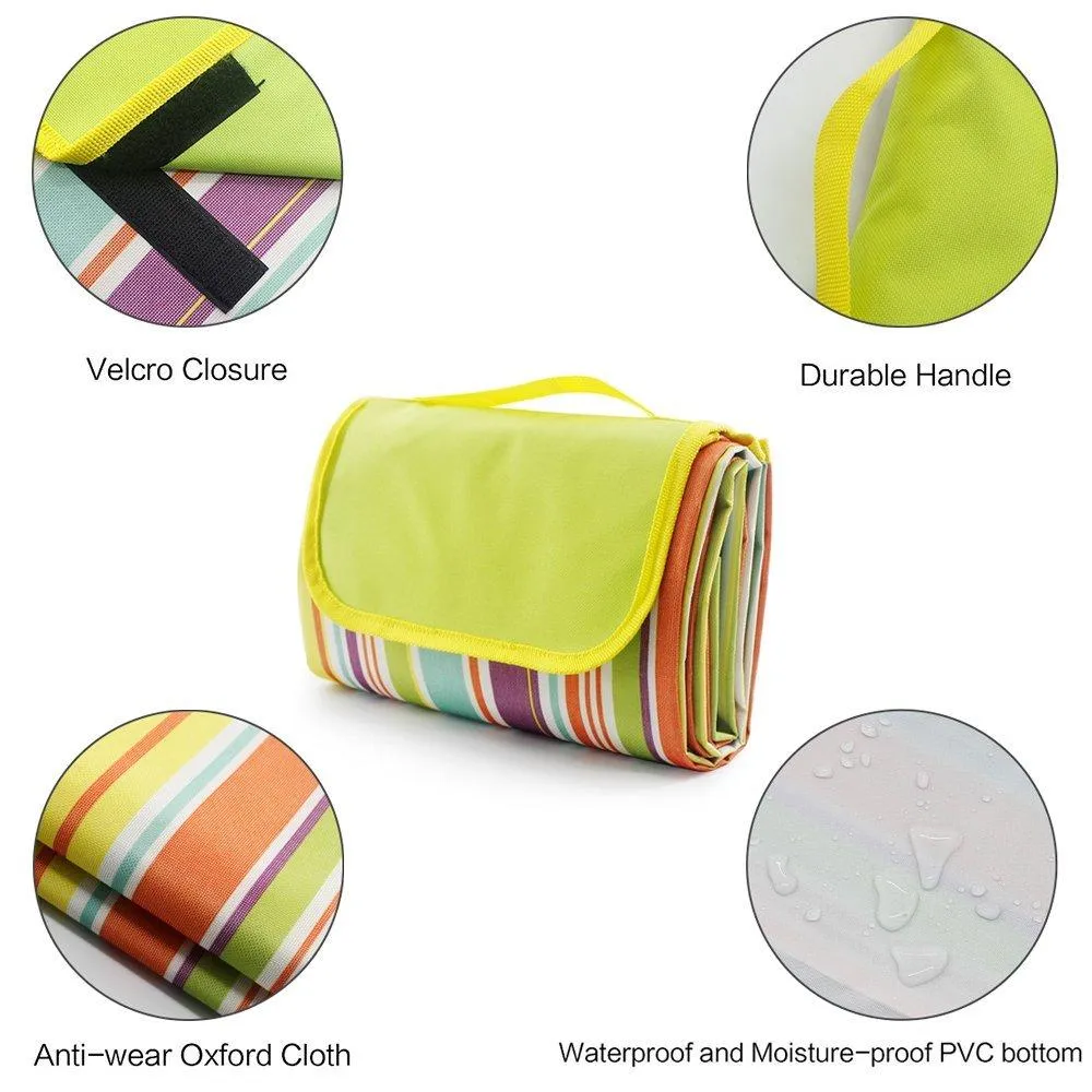 Tescat 80&times;60 Inch Family Picnic Blanket with Tote - Extra Large Foldable and Waterproof Light Weight Camping Mat for Outdoor Beach Hiking ,Grass Travel, Family Concerts, Camping