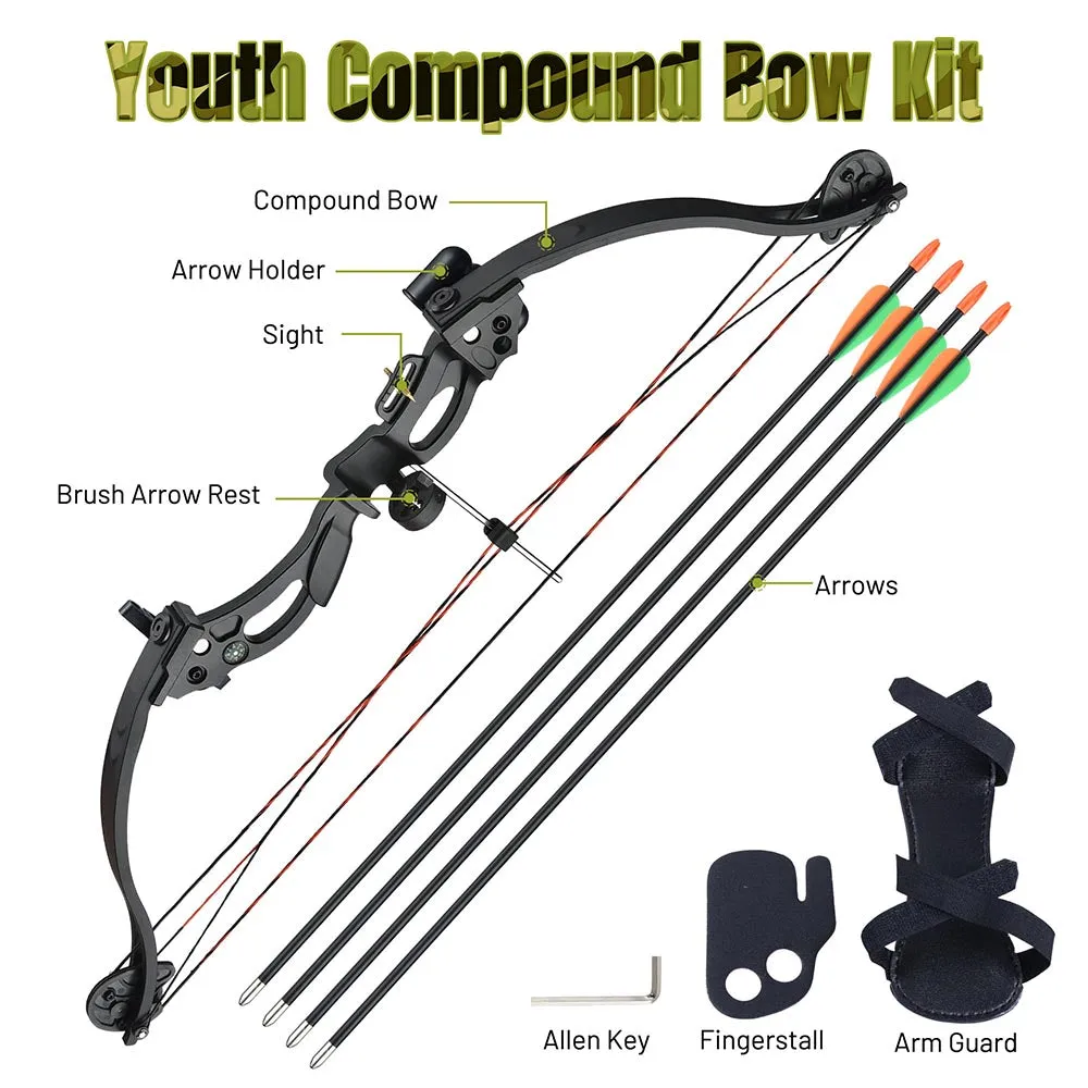 TheLAShop 20 lb Archery Junior Youth Compound Bow Set w/ 4 Arrows