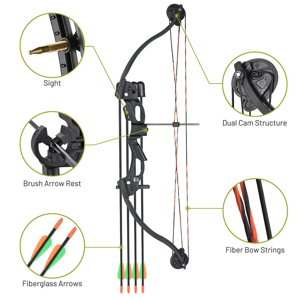 TheLAShop 20 lb Archery Junior Youth Compound Bow Set w/ 4 Arrows